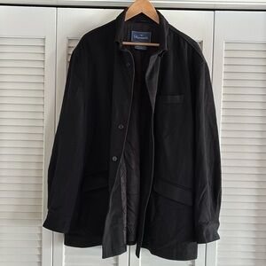 Facconable Wool Lined Overshirt Jacket Men’s Black Button Front French Size XL